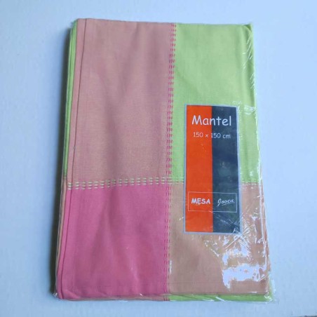 Mantel Verde pistacho con franja en color rosa 150x150cm 100% Algodón 