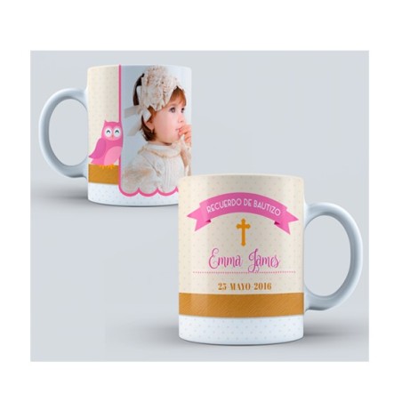 Taza personalizada foto - Bautizo buho