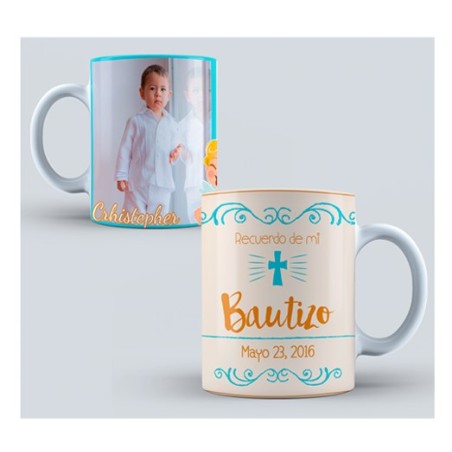Taza personalizada foto - Bautizo ángel azul