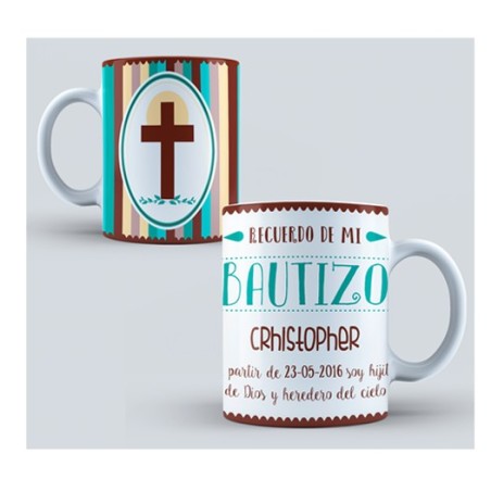 Taza personalizada bautizo - Cruz morada