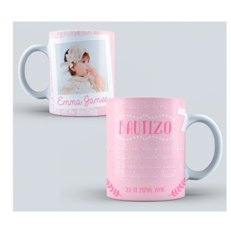 Taza personalizada foto - bautizo rosa