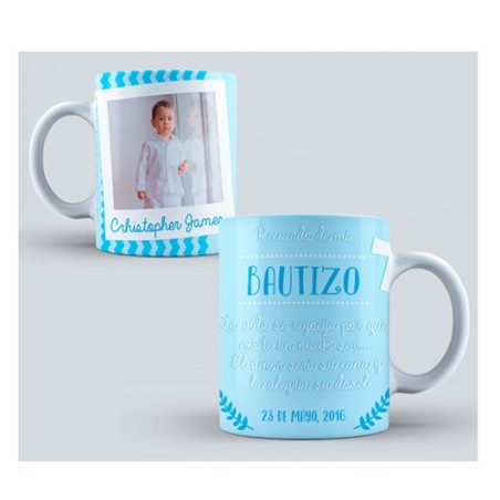 Taza personalizada foto - bautizo azul