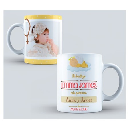 Taza personalizada con foto bautizo - Amarilla