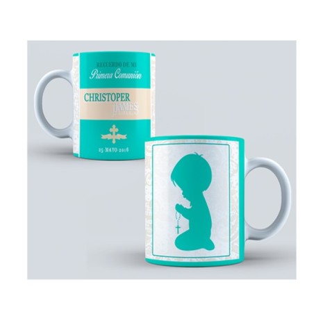 Taza personalizada comunión - Silueta azul