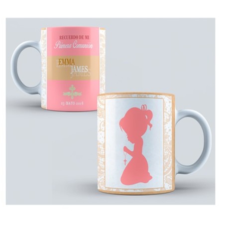 Taza personalizada comunión - Silueta rosa