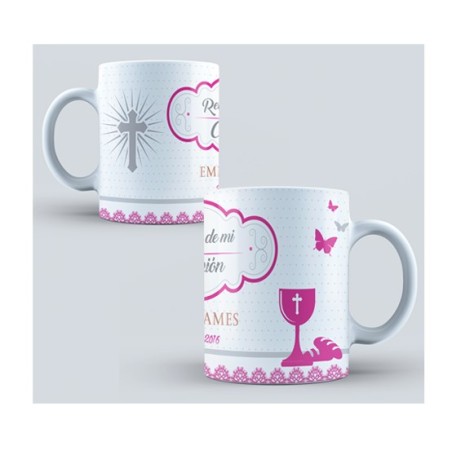 Taza personalizada comunión - rosa