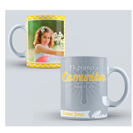 Taza comunión personalizada foto - Amarillo