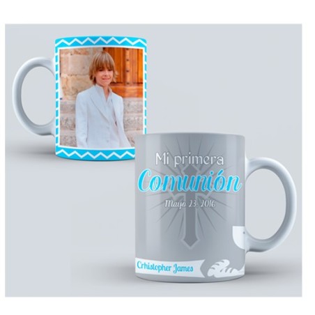 Taza comunión personalizada foto - Azul