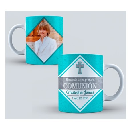 Taza comunión con foto - Azul