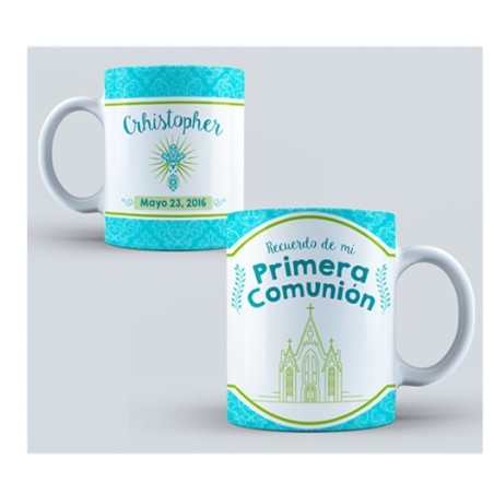 Taza comunión personalizada - Iglesia azul