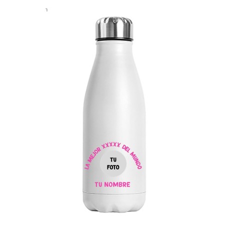 Botella foto + Nombre rosa personalizada