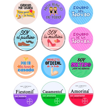 SET 12 CHAPAS BODA MODELO 4