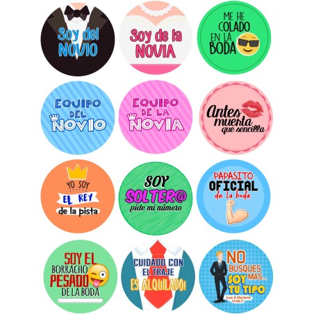SET 12 CHAPAS BODA 2 ALFILER