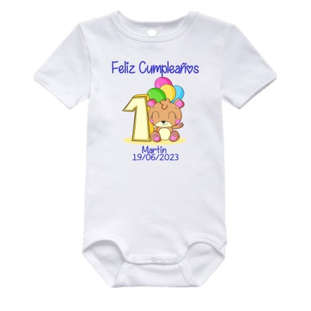Body bebé personalizado - Feliz cumple nº1 oso rosa