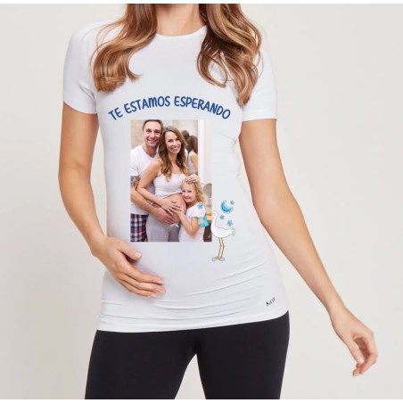 Camiseta personalizada - Futura mamá azul + foto