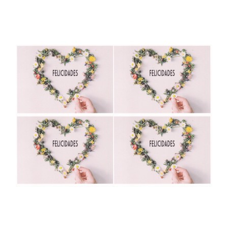 IMPRESION PAPEL DE AZUCAR CORAZÓN FELICIDADES X4 9X12.4CM