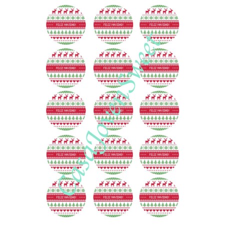 IMPRESIÓN PAPEL DE AZUCAR 15 CIRCULOS RENOS NAVIDAD A4