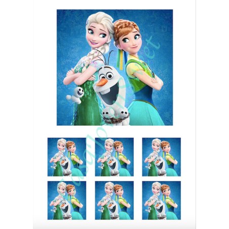 IMPRESIÓN PAPEL DE AZUCAR FROZEN FEVER 4 5CM CUADRADAS +15 CM CUADRADA