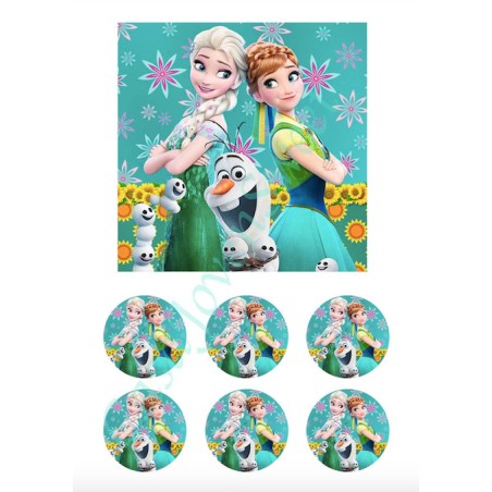 IMPRESIÓN PAPEL DE AZUCAR FROZEN FEVER 5CM REDONDA+15CM CUADRADA