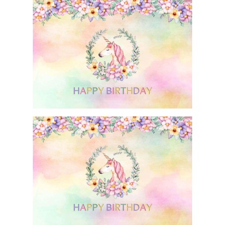IMPRESION PAPEL DE AZUCAR A4 2 UNICORNIO HAPPY BIRTHDAY