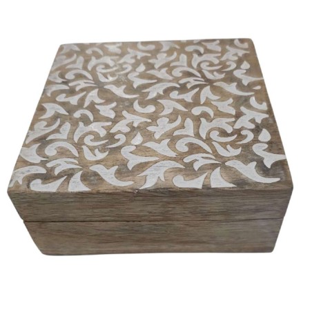 CAJA MADERA TALLADA ARABESCO 14*14* 6.5CM