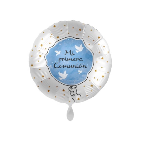 GLOBO 43CM MI PRIMERA COMUNION PALOMAS AZUL
