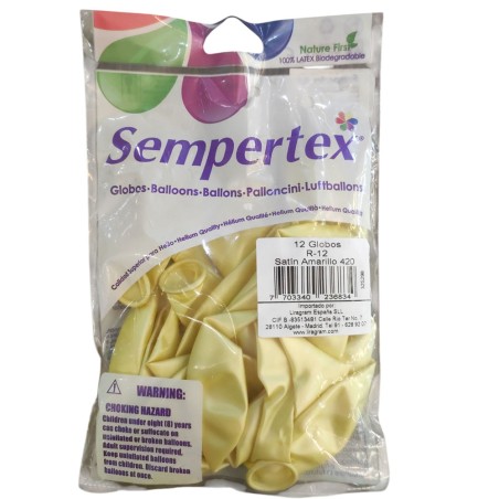 12 GLOBOS SEMPERTEX AMARILLO SATINADO 30CM