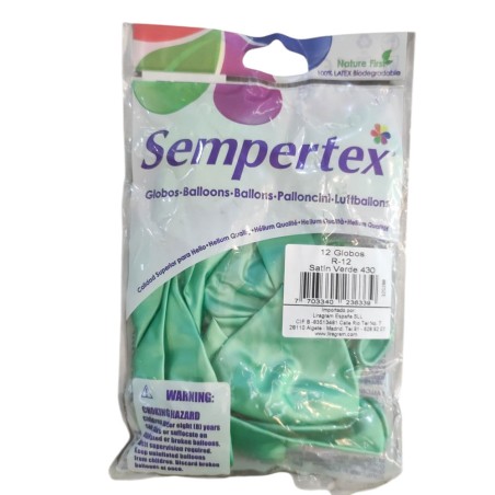 12 GLOBOS SEMPERTEX VERDE SATINADO30CM