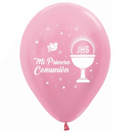 12 GLOBOS ROSA COMUNION 