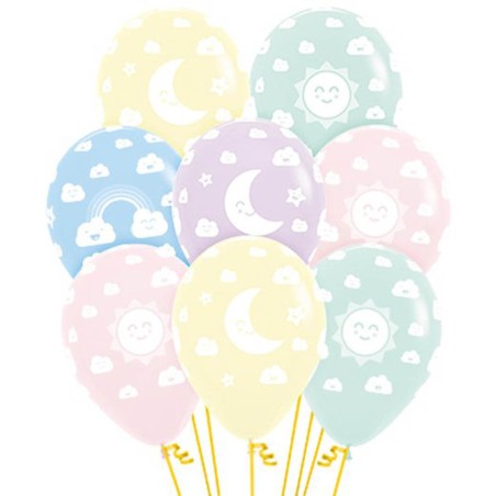 12 GLOBOS SOL Y LUNA PASTEL 