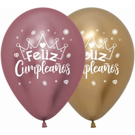 12 GLOBOS FELIZ CUMPLEAÑOS CORONAS 