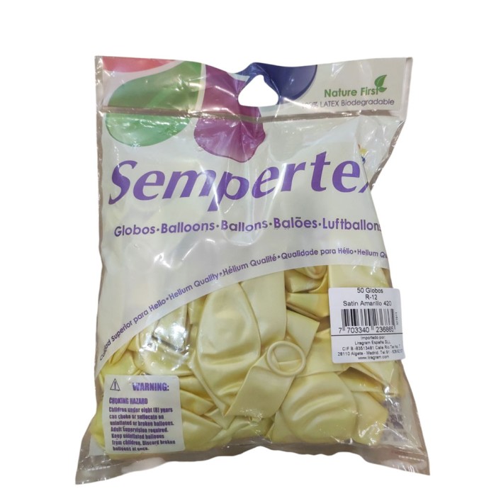 Bolsa de 50 globos de látex Sempertex amarillo satinado para helio y aire