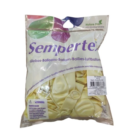 Bolsa de 50 globos de látex Sempertex amarillo satinado para helio y aire