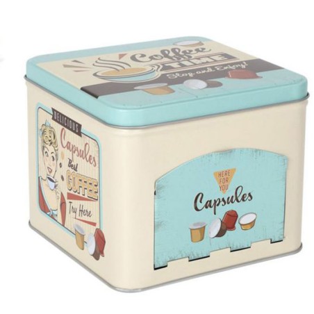 BOTE METAL CAPSULAS CAFE RETRO 15X15X12CM