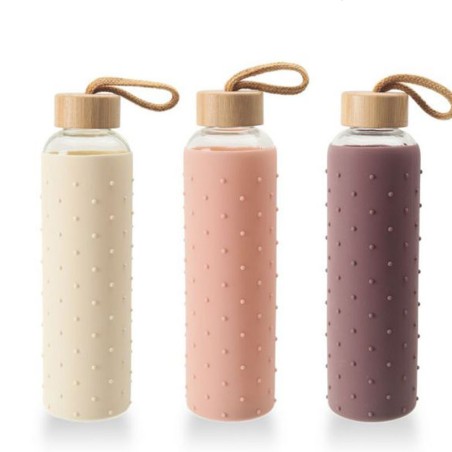 BOTELLA AGUA VIDRIO/SILICONA 600ML BEWIN