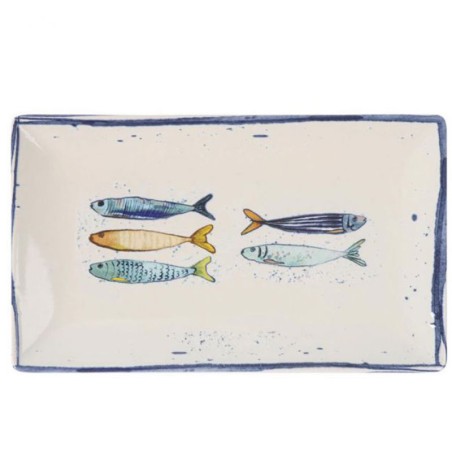 Fuente cerámica 25x15 cm con peces – Vajilla mediterránea