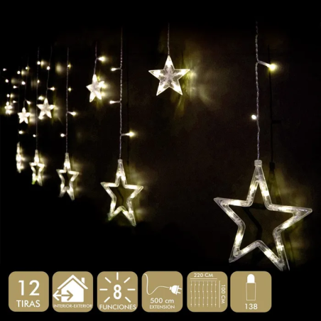 CORTINA ESTRELLAS 138 LEDS CÁLIDO 220 X 100 CM 