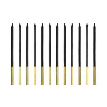 Velas de cumpleaños PartyDeco negras y doradas 14 cm pack 12 unidades