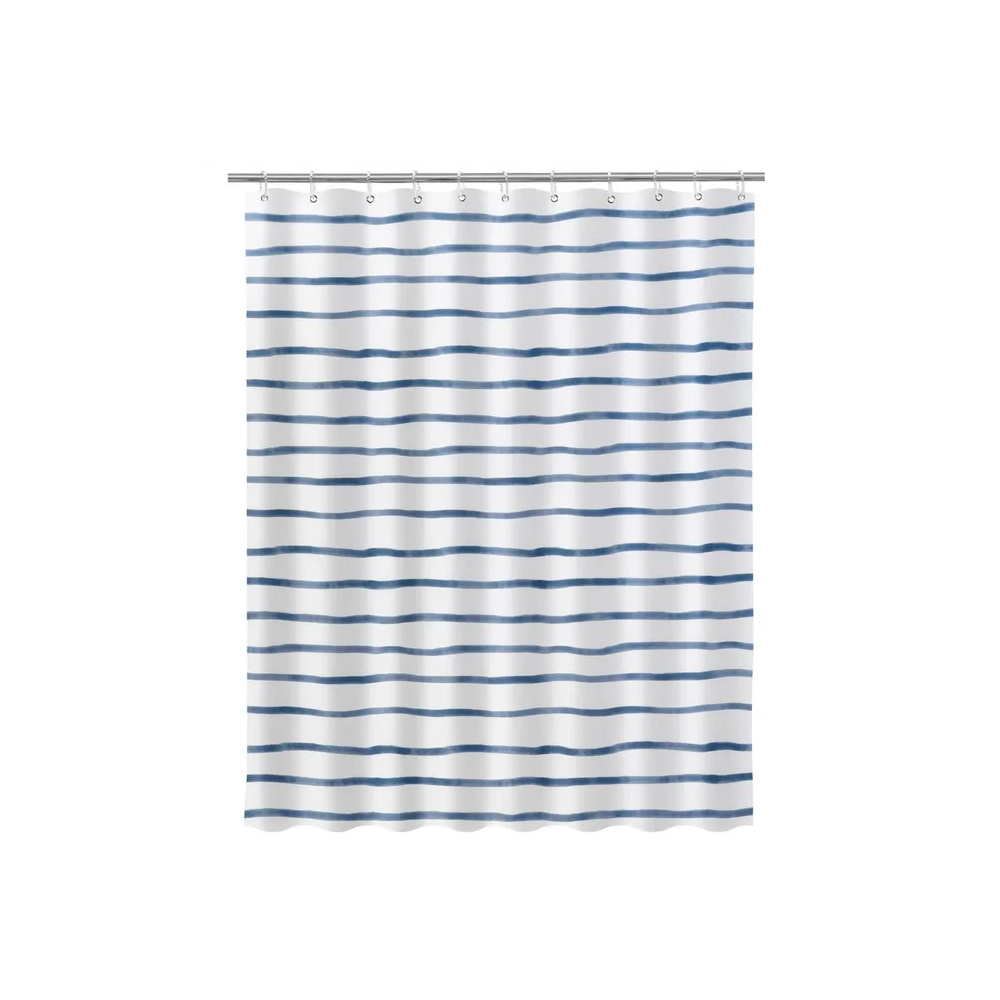 Cortina de ducha poliéster rayas marineras azul 180x200 cm