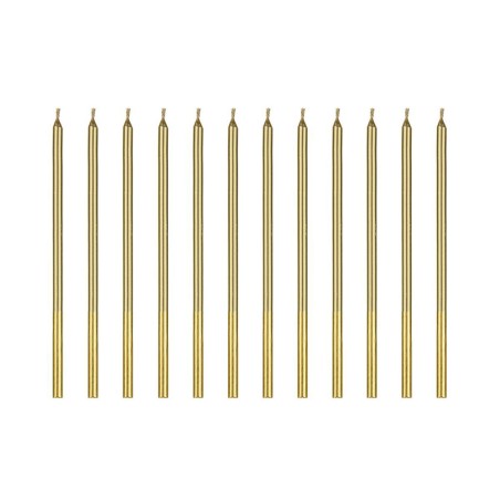 set 12 velas doradas finas cumpleaños 14cm