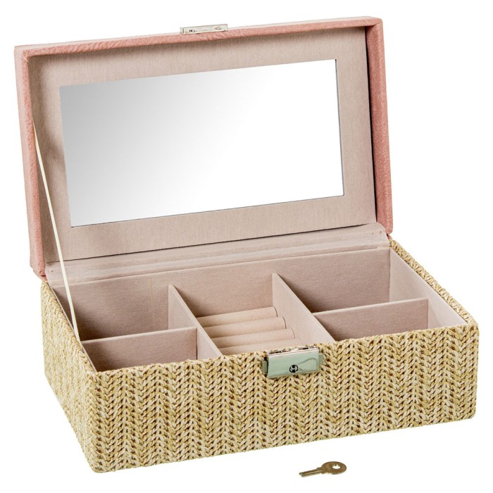 Joyero Polipiel/ratan espejo Rosa cierre 25x15x9.5cm