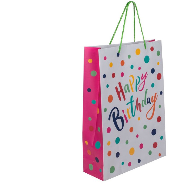 BOLSA PAPEL FELIZ CUMPLEAÑOS GRIS 25X8.5X34CM