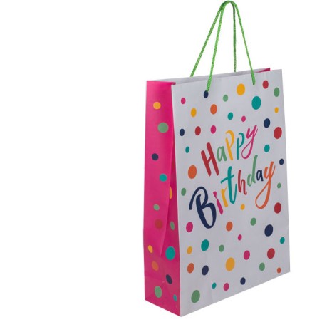 BOLSA PAPEL FELIZ CUMPLEAÑOS GRIS 25X8.5X34CM