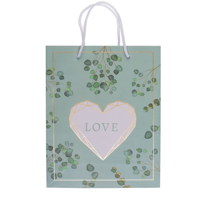 BOLSA PAPEL LOVE VERDE 18X8X23