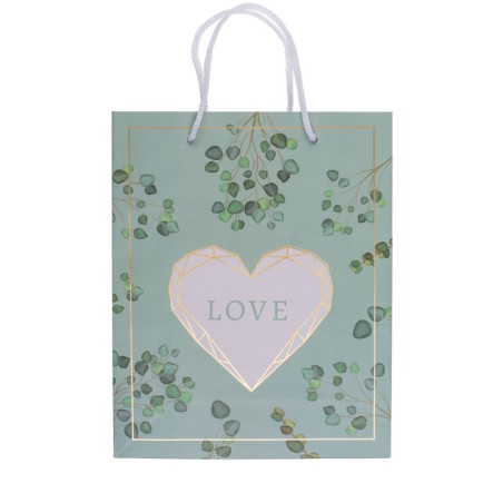 BOLSA PAPEL LOVE VERDE 18X8X23