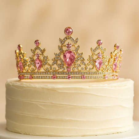 CORONA DORADA CON PIDRERIA ROSA 14CM