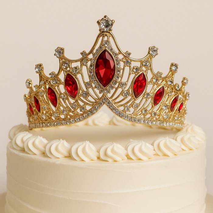 Corona de princesa dorada con piedras rojas