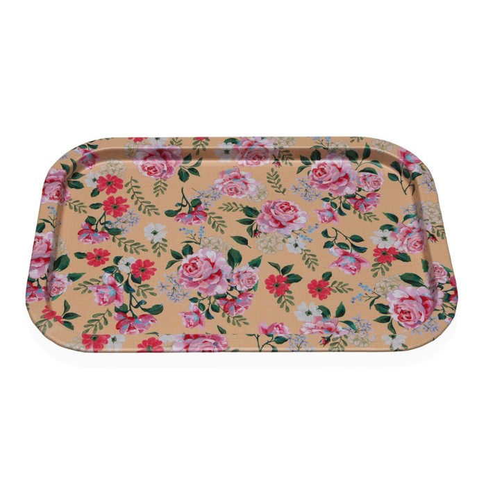 BANDEJA METALICA AMARILLA FLORES 34X 23X1.5 CM