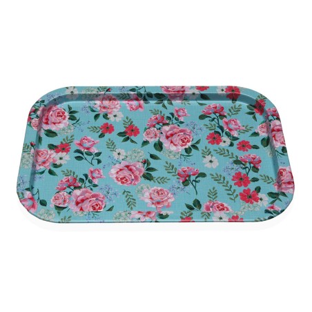 BANDEJA METALICA AZUL FLORES 34X23X 1.5CM