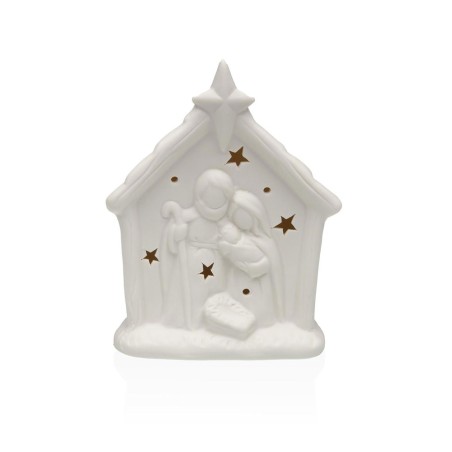 CASITA NACIMIENTO CERAMICA BLANCA CON LUZ LED